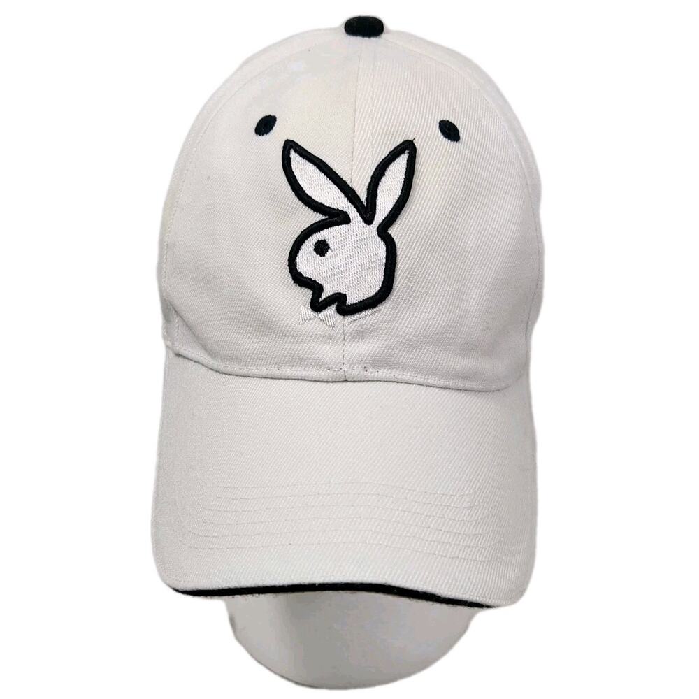 Vtg 03' Playboy Bunny Hat Baseball Cap Y2k Large Rabbit Logo Black White Adjust
